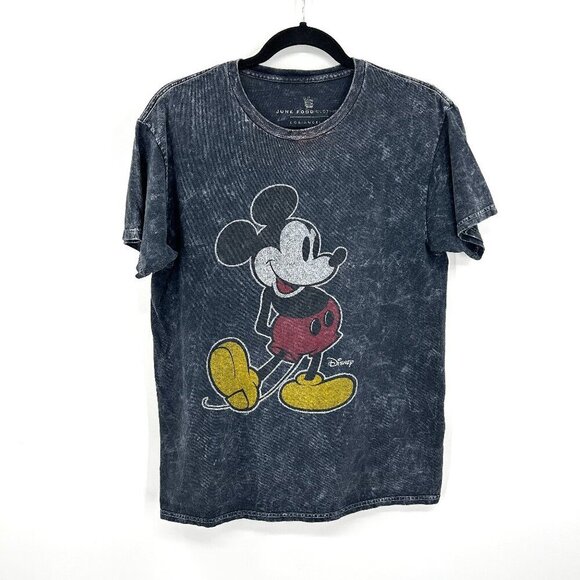 JUNK FOOD X Disney Gray Micky Mouse Graphic Print Acid Wash T-Shirt Size Small - Picture 1 of 6
